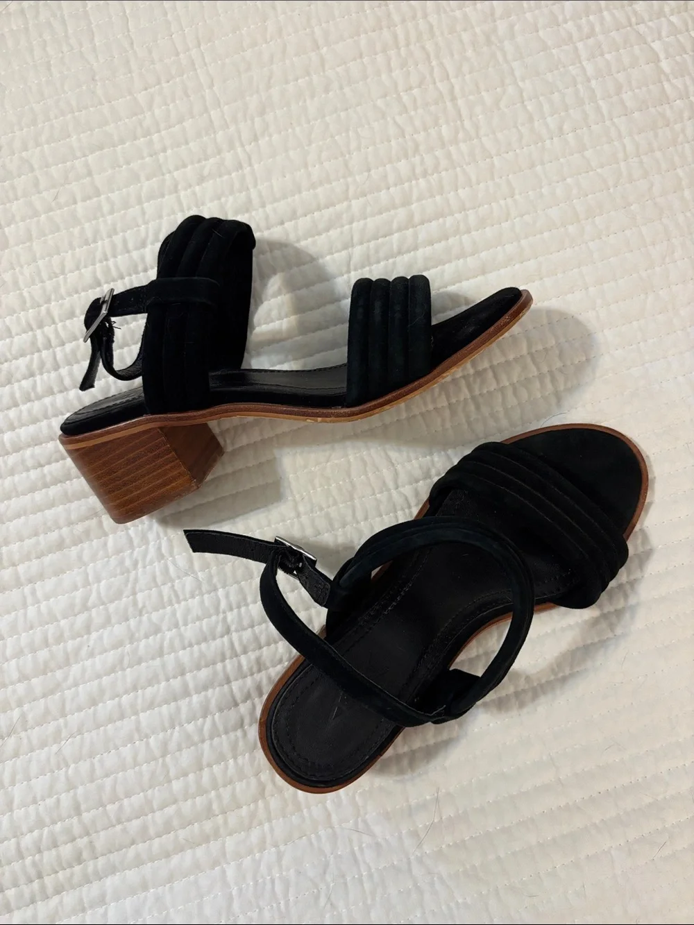 Anthropologie Black Suede Block Heel Sandals
